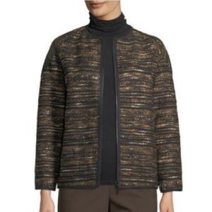 Lafayette 148 New York “Alexa” Zip Front Tweeted Wool Blend Jacket Size Large